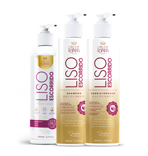 1 Shampoo + 1 Condicionador + 1 Máscara Disciplinante Liso Escorrido da Cabelos de Rainha