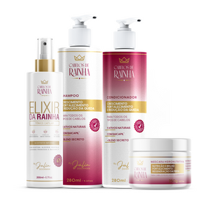 1 Shampoo + 1 Condicionador Crescimento e Fortalecimento + 1 Tônico Elixir da Rainha  + 1 Máscara Hidronutritiva