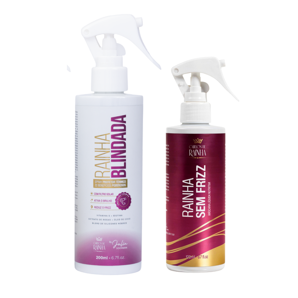 1 Spray Rainha Blindada + 1 Máscara Líquida Rainha Sem Frizz da Cabelos de Rainha