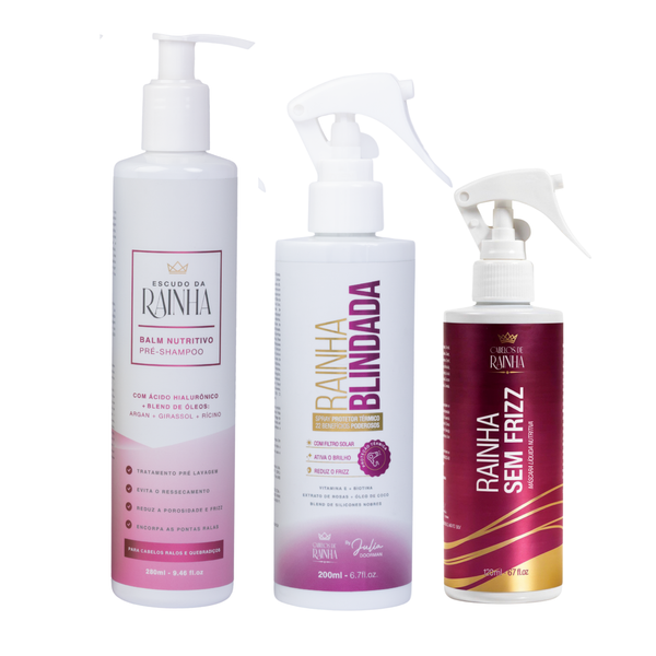 1 Balm Nutritivo Escudo da Rainha + 1 Spray Rainha Blindada + 1 Máscara Rainha Sem Frizz