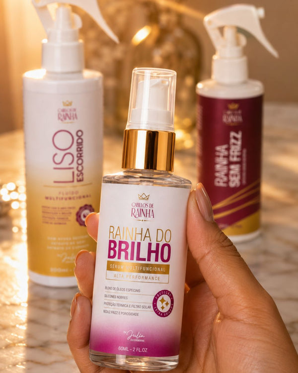 1 Máscara Líquida Rainha Sem Frizz  + 1 Spray Liso Escorrido + 1 Sérum Rainha do Brilho