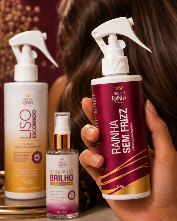 1 Máscara Líquida Rainha Sem Frizz  + 1 Spray Liso Escorrido + 1 Sérum Rainha do Brilho