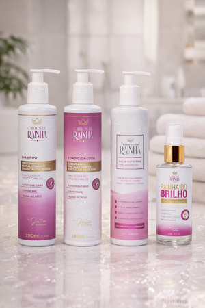 1 Shampoo + 1 Condicionador Crescimento e Fortalecimento + 1 Balm Escuro da Rainha + 1 Sérum Rainha do Brilho