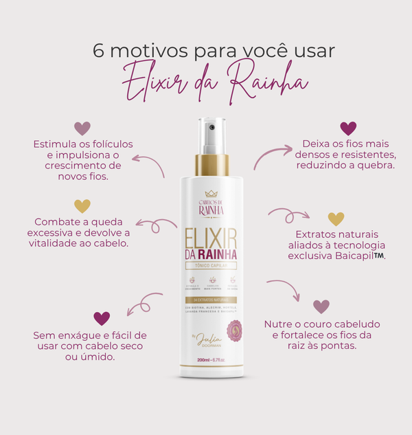 Kit Cabelos de Rainha (1 Shampoo + 1 Condicionador + 1 Tônico Capilar Elixir da Rainha)