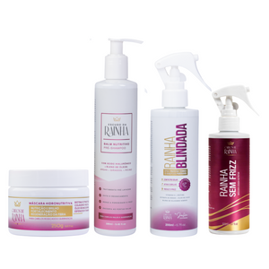 1 Balm Nutritivo Escudo da Rainha + 1 Spray Rainha Blindada + 1 Máscara Rainha Sem Frizz + 1 Máscara Hidronutritiva