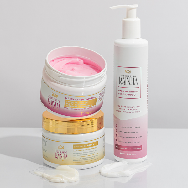 Máscara Hidronutritiva + Balm Nutritivo  Escudo da Rainha + Máscara Rainha da Força Cabelos de Rainha