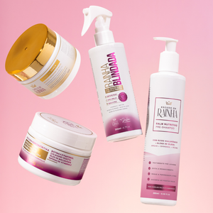 🔥🔥 Promoção: 1 Máscara Hidronutritiva + 1 Máscara de Reconstrução Rainha da Força + 1 Spray Rainha Blindada + 1 Escudo da Rainha