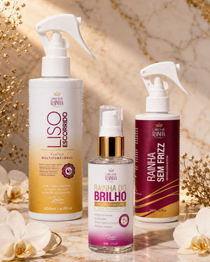 1 Máscara Líquida Rainha Sem Frizz  + 1 Spray Liso Escorrido + 1 Sérum Rainha do Brilho