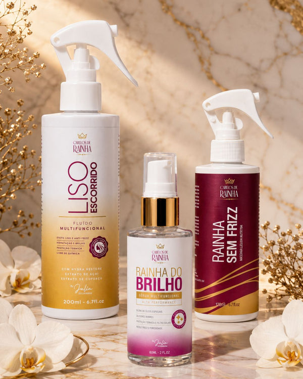 1 Máscara Líquida Rainha Sem Frizz  + 1 Spray Liso Escorrido + 1 Sérum Rainha do Brilho