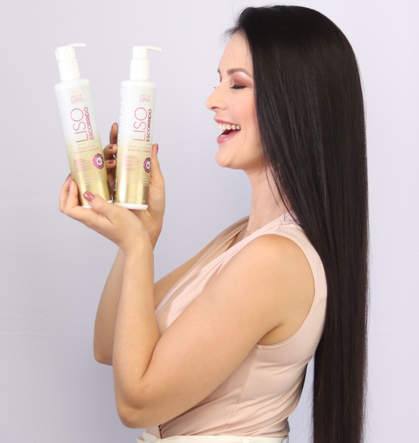 1 Shampoo + 1 Condicionador + 1 Máscara Liso Escorrido + Rainha da Força