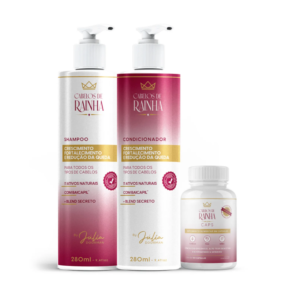 1 Shampoo + 1 Condicionador Crescimento e Fortalecimento + 1 Vitamina Capilar Cabelos de Rainha