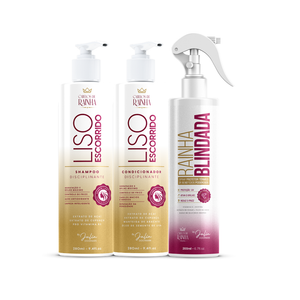 1 Shampoo + 1 Condicionador Liso Escorrido + 1 Spray Rainha Blindada