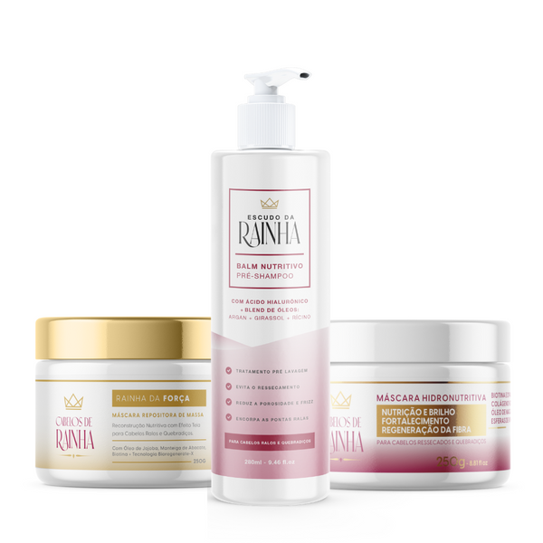 Máscara Hidronutritiva + Balm Nutritivo  Escudo da Rainha + Máscara Rainha da Força Cabelos de Rainha