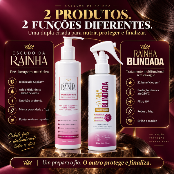 1 Balm Escudo da Rainha + 1 Spray Rainha Blindada da Cabelos de Rainha