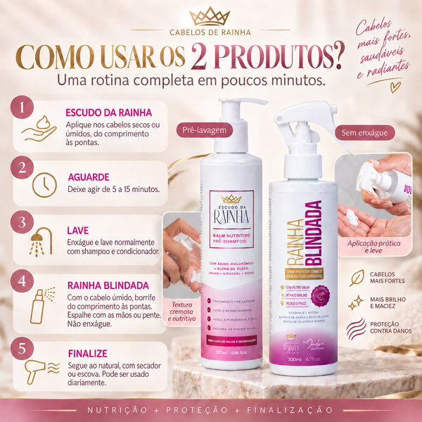 1 Balm Escudo da Rainha + 1 Spray Rainha Blindada da Cabelos de Rainha