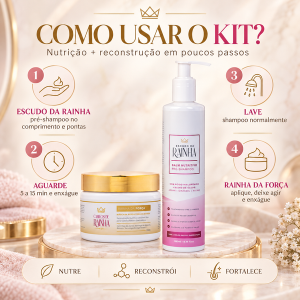 1 Balm Escudo da Rainha Nutritivo + 1 Máscara Rainha da Força da Cabelos de Rainha