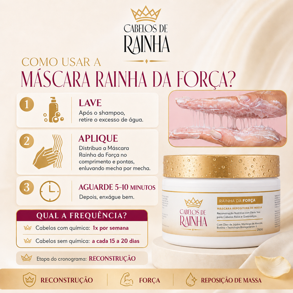 Máscara  de Reconstrução Rainha da Força da Cabelos de Rainha - 250 ml (Repositora de Massa)