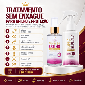 1 Sérum Rainha do Brilho + 1 Spray Rainha Blindada Miniatura 80 ml