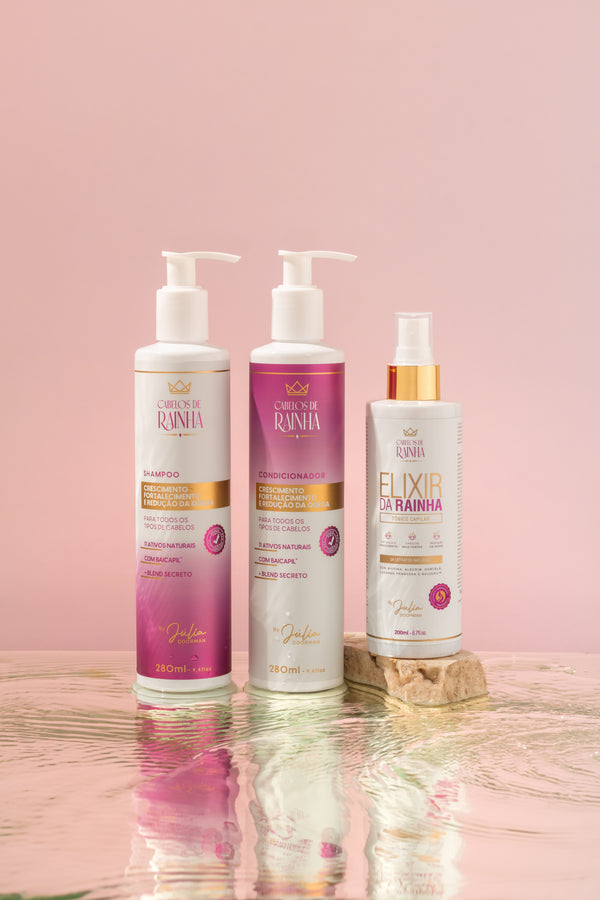 1 Shampoo + 1 Condicionador de Crescimento e Fortalecimento + 1 Tônico Capilar Elixir da Rainha Cabelos de Rainha