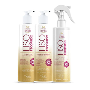 1 Shampoo + 1 Condicionador + 1 Spray Liso Escorrido