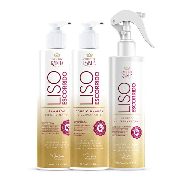 1 Shampoo + 1 Condicionador + 1 Spray Liso Escorrido