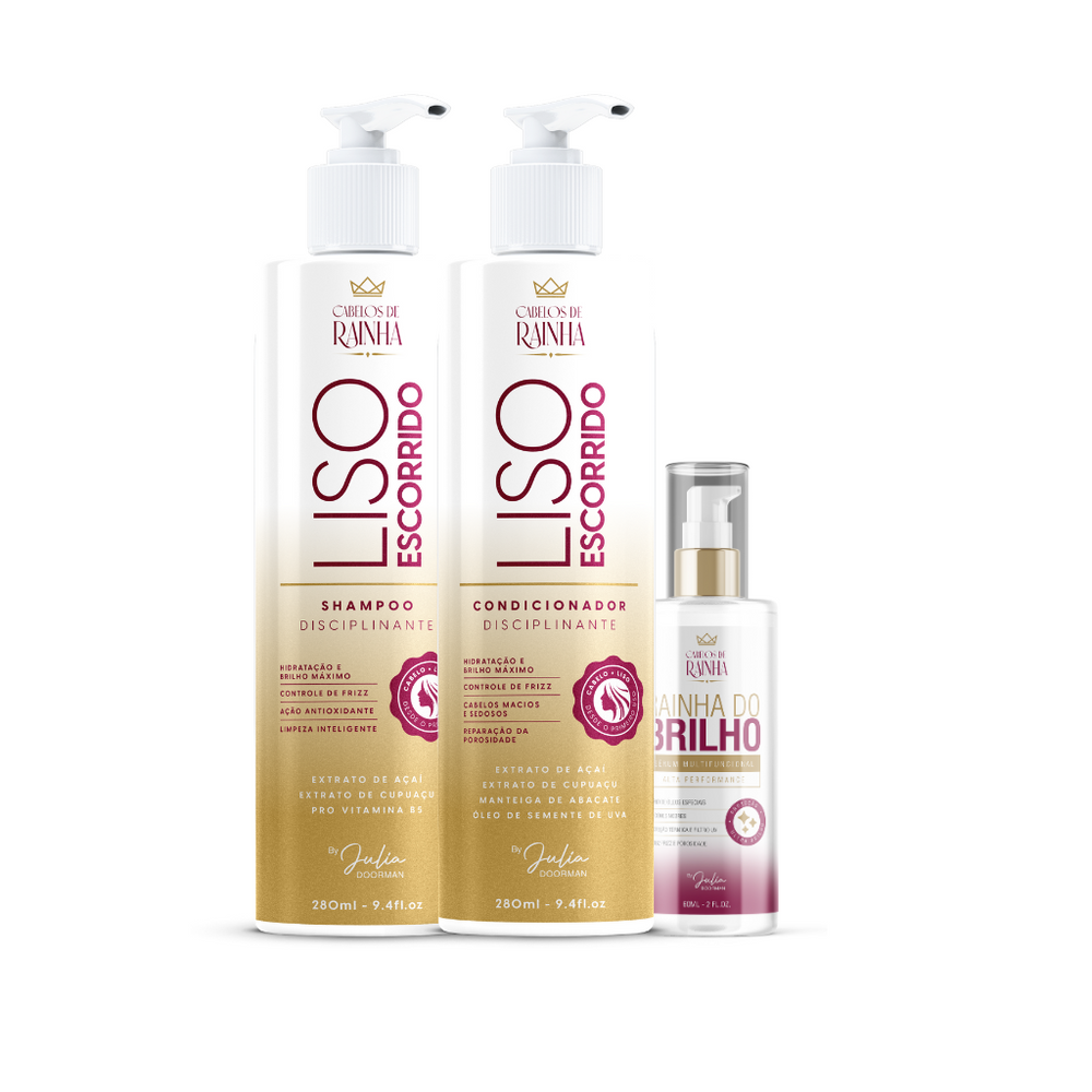 1 Shampoo + 1 Condicionador Liso Escorrido + 1 Sérum Rainha do Brilho