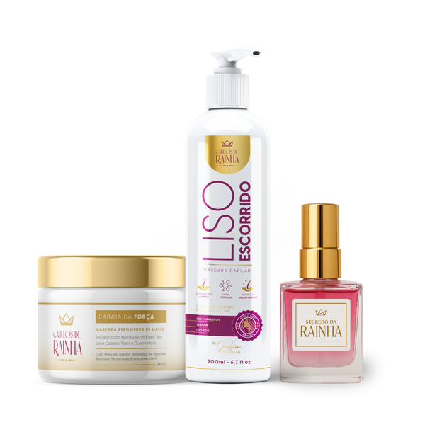 🔥🔥 Promoção: Máscara Liso Escorrido + Máscara Rainha da Força Cabelos de Rainha + Finalizador bifásico Segredo da Rainha