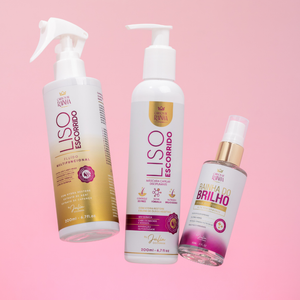 1 Máscara Liso Escorrido + 1 Spray Liso Escorrido + 1 Sérum Rainha do Brilho