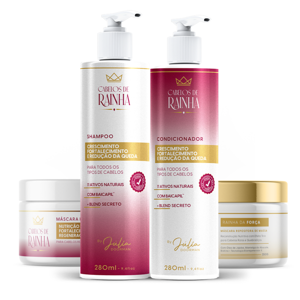 🔥🔥 Promoção: 1 Shampoo + 1 Condicionador Crescimento e Fortalecimento + 1 Máscara Hidronutritiva + 1 Máscara Rainha da Força