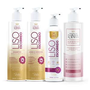 1 Shampoo + 1 Condicionador + 1 Máscara Liso Escorrido + 1 Balm Escudo da Rainha da Cabelos de Rainha