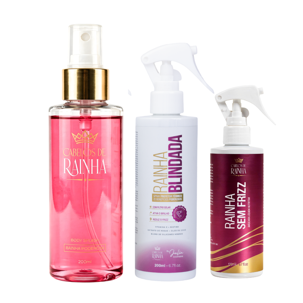 1 Máscara Rainha Sem Frizz + 1 Spray Rainha Blindada + 1 Body Splash Rainha Poderosada Cabelos de Rainha