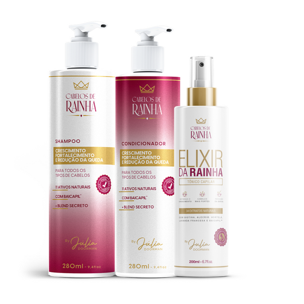Kit Cabelos de Rainha (1 Shampoo + 1 Condicionador + 1 Tônico Capilar Elixir da Rainha)