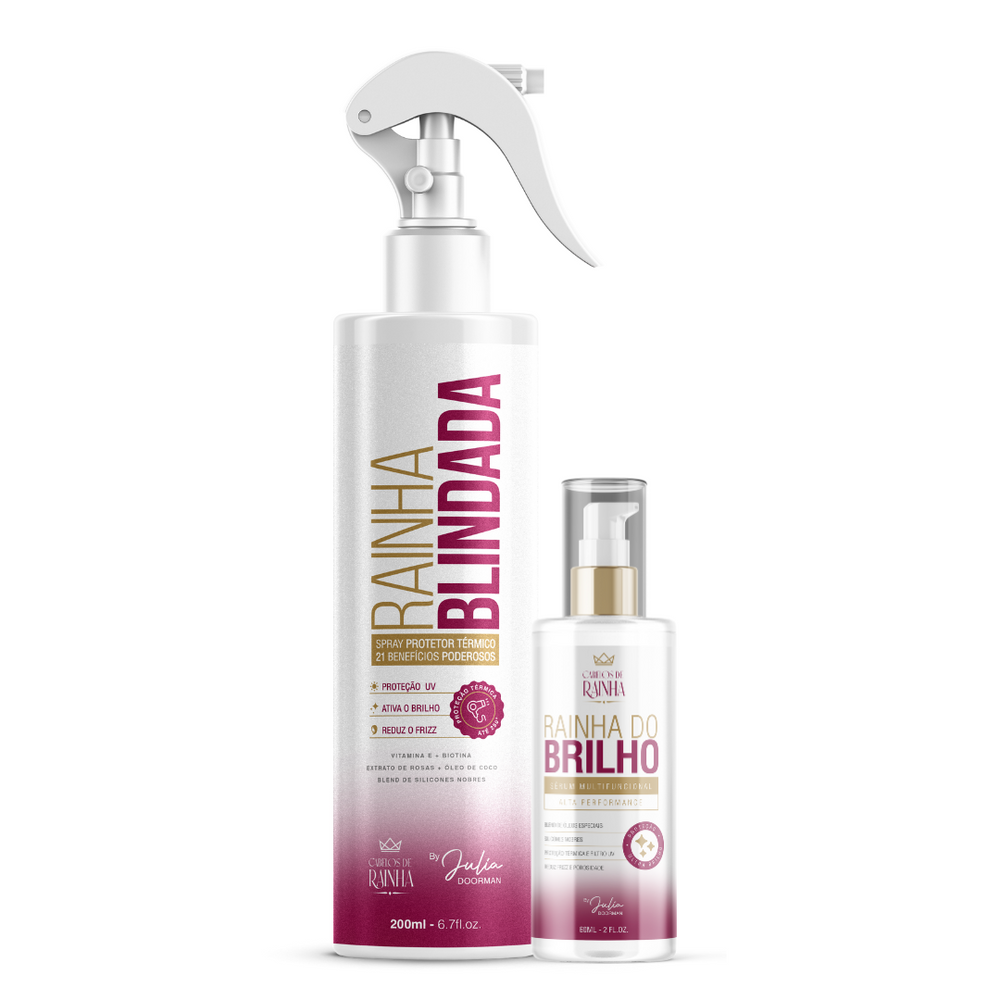 1 Spray Multifuncional Rainha Blindada + 1 Sérum Rainha do Brilho Cabelos de Rainha