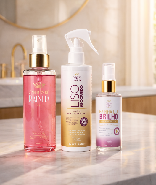 1 Spray Liso Escorrido + 1  Sérum Rainha do Brilho + 1 Body Splash Rainha Poderosa da Cabelos de Rainha