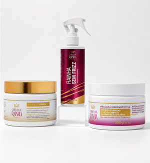 🔥🔥 Promoção: 1 Máscara Hidronutritiva + 1 Máscara Rainha Sem Frizz + 1 Máscara Rainha da Força da Cabelos de Rainha