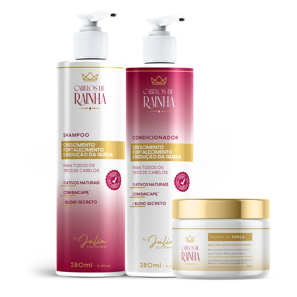 1 Shampoo + 1 Condicionador de Crescimento e Fortalecimento + 1 Máscara Rainha da Força