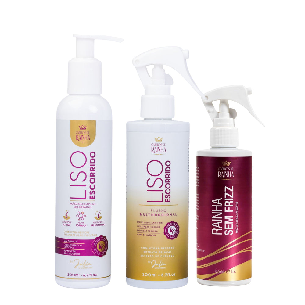 1 Máscara Líquida Rainha Sem Frizz + 1 Máscara Liso Escorrido + 1 Spray Liso Escorrido