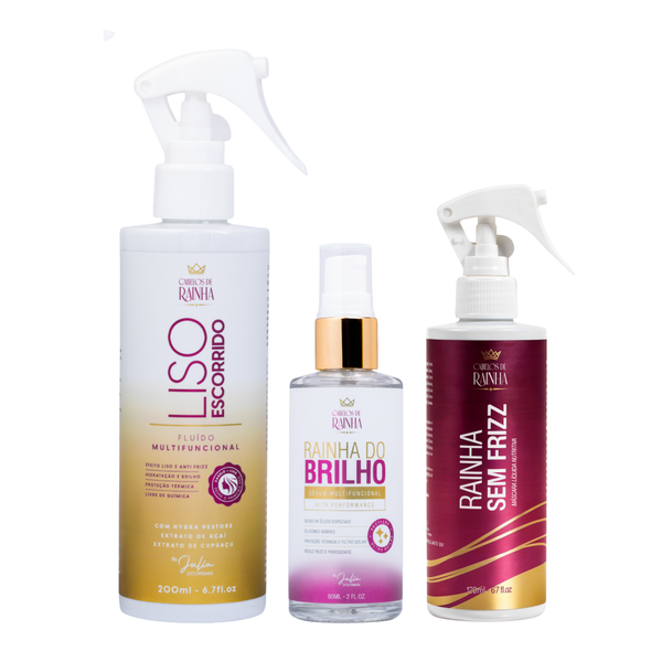 1 Máscara Líquida Rainha Sem Frizz  + 1 Spray Liso Escorrido + 1 Sérum Rainha do Brilho